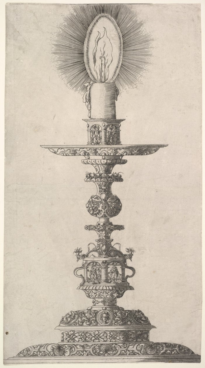 Lysestake med tente stearinlys fra: Insigne Ac Plane Novum Opus Cratero graphicum, Ein n..., 1551. av Mathias Zundt