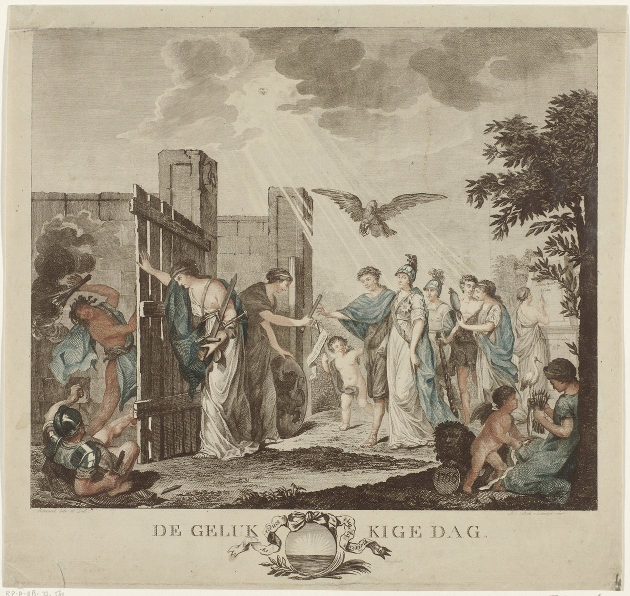 Allegori om utvinningen av stadholderen William V, 1787 The Happy Day (tittel på objekt) av Mathias de Sallieth