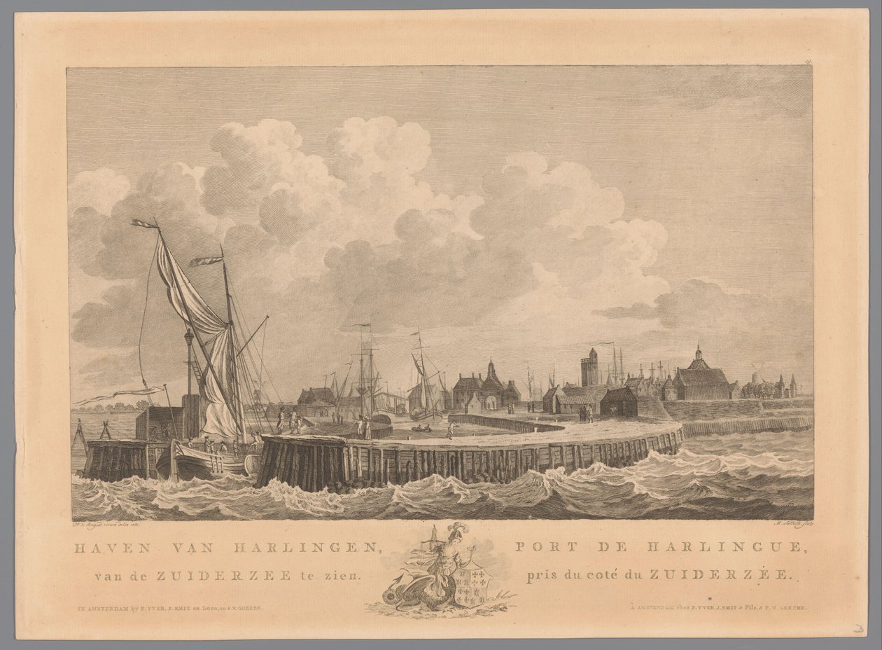 Harlingen havn Harlingen havn fra Zuiderzee å se / Port de Harlingue, pris de coté du Zuiderzee (tittel på objekt) av Mathias de Sallieth
