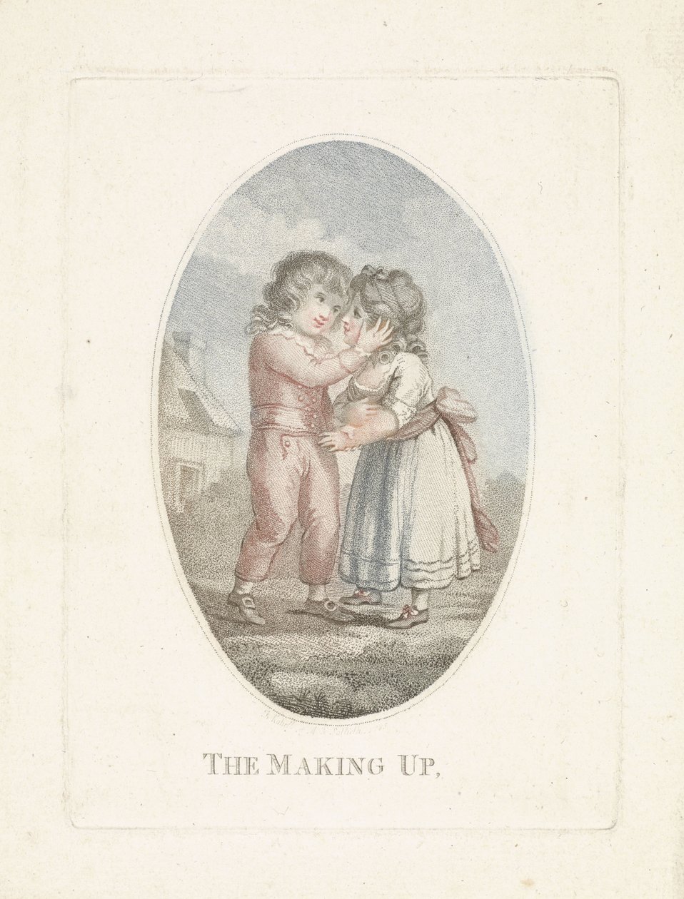 Gutt kysser jente The make up (tittel på objekt) av Mathias de Sallieth