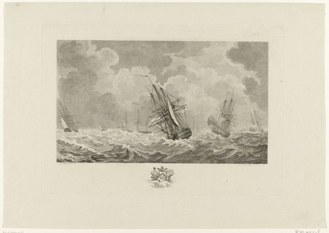 Den nederlandske flåten i stormen, 1784 av Mathias de Sallieth