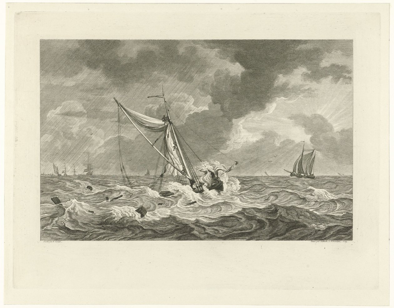 Strender ved kaien til skipper Klaas Ringels nær Texel, 1778 av Mathias de Sallieth