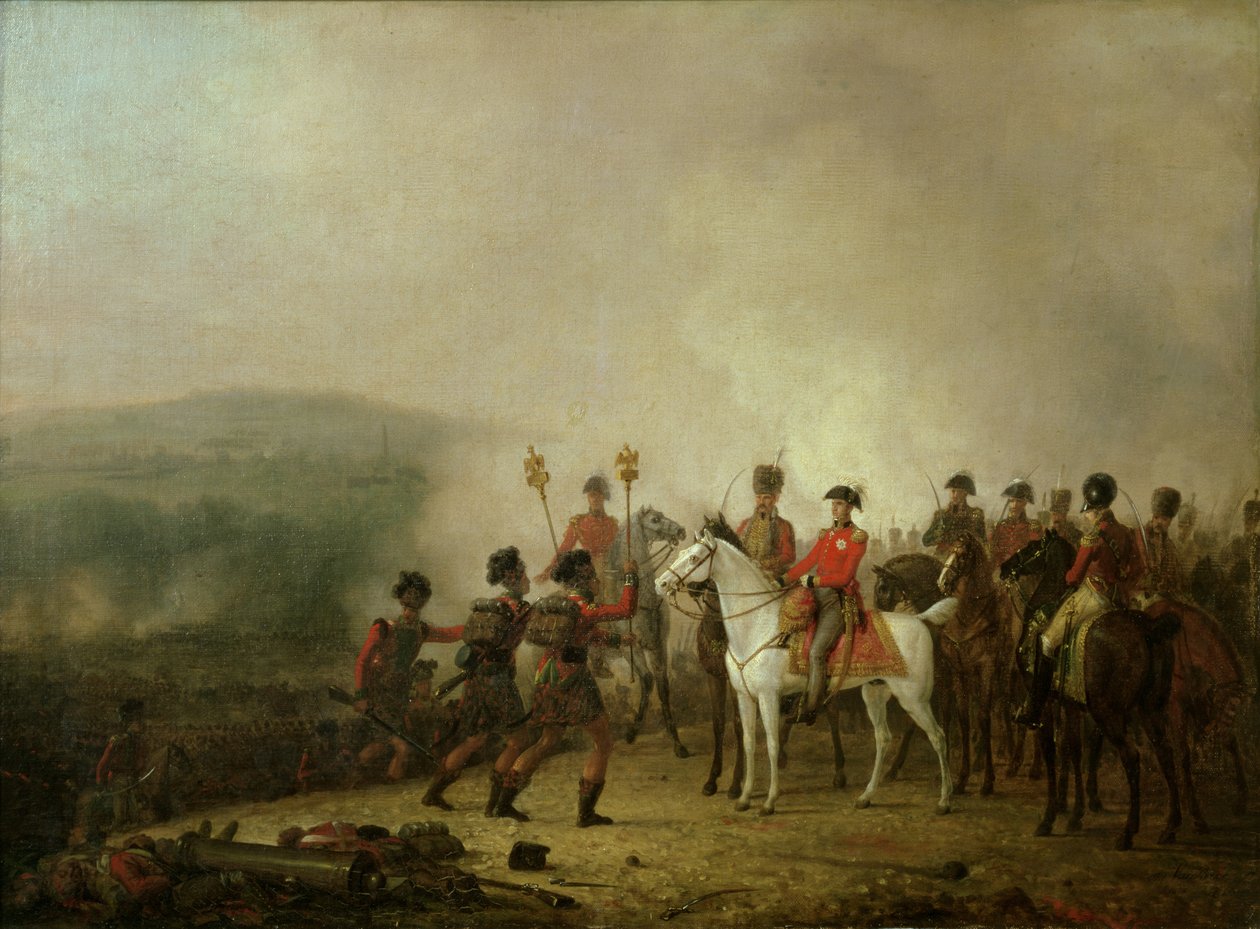 Eagle Standards tatt ved Waterloo returnerte til Wellington, 18. juni 1815 av Mathieu Ignace van Bree