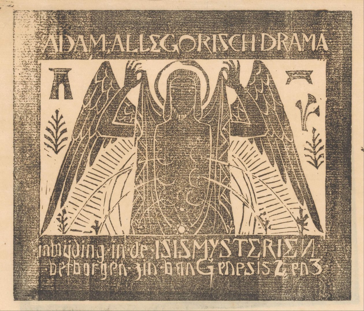 Bevinget figur med seks bryster Adam, allegorisk drama (tittel på objekt) av Mathieu Lauweriks (attributed to)