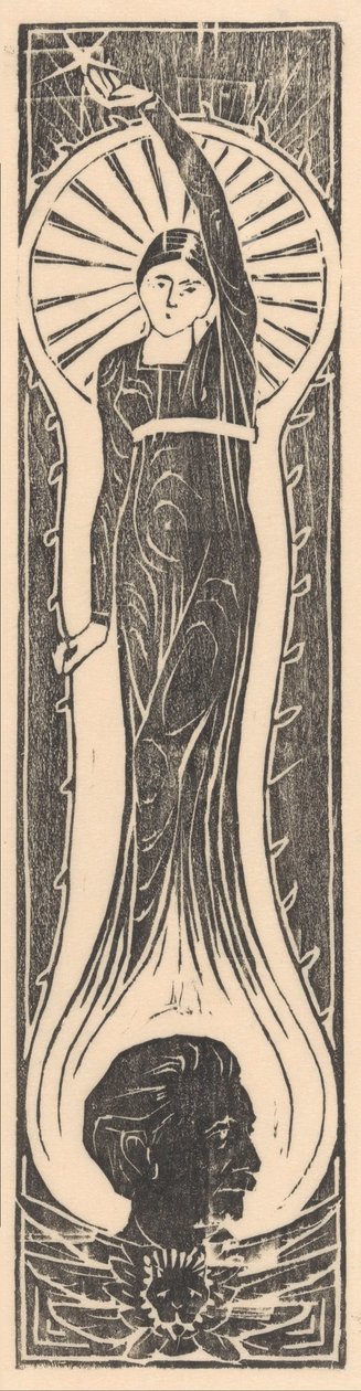 Allegorisk figur med portrett av Multatuli av Mathieu Lauweriks