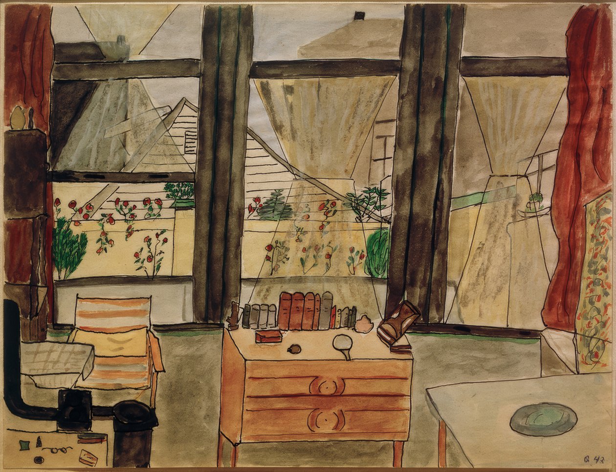 Max Beckmanns soverom med gardinen åpen av Mathilde Beckmann