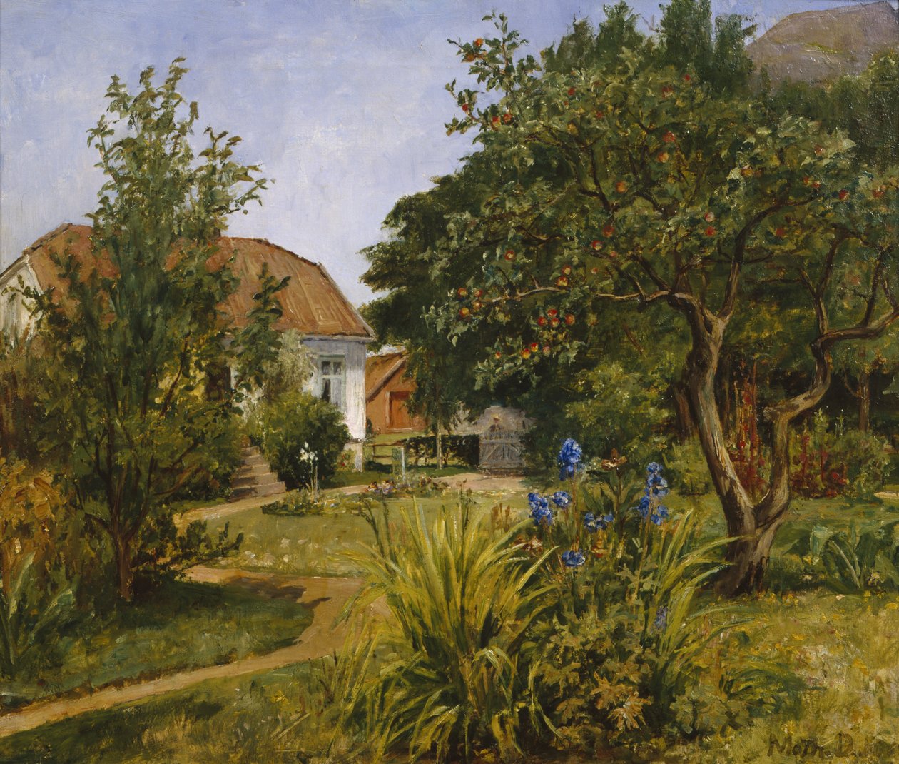 Sommerhage med hus av Mathilde Dietrichson