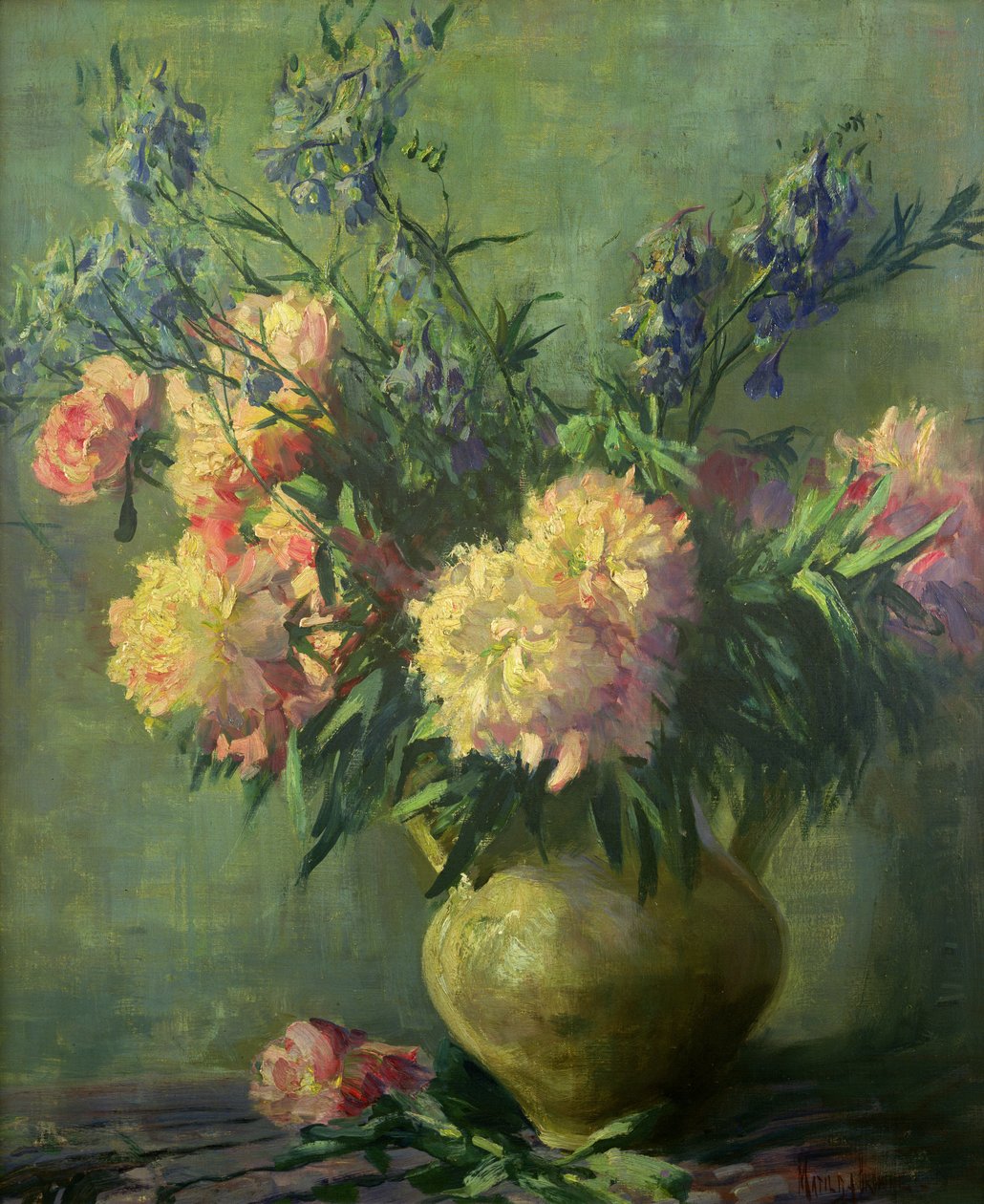 Rosa peoner (olje på lerret) av Matilde Browne