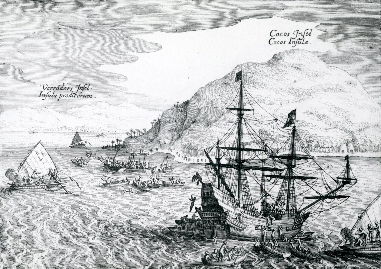 Utsikt over Cocos Island og Traitors Island, 1655 av Mattaus the Younger Merian
