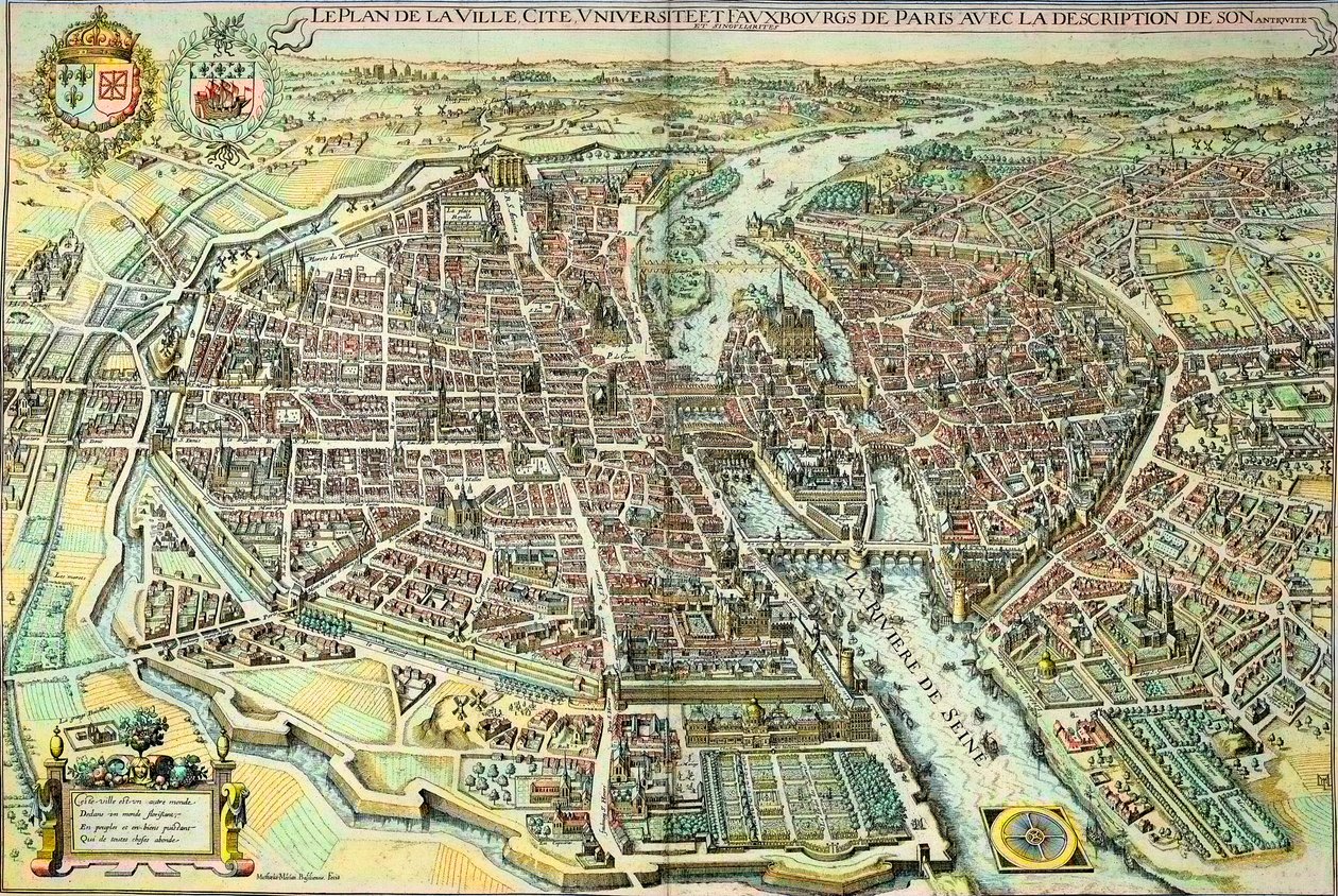 Plan over Paris i 1615. Gravering av Mathieu Merian av Mattaus the Younger Merian