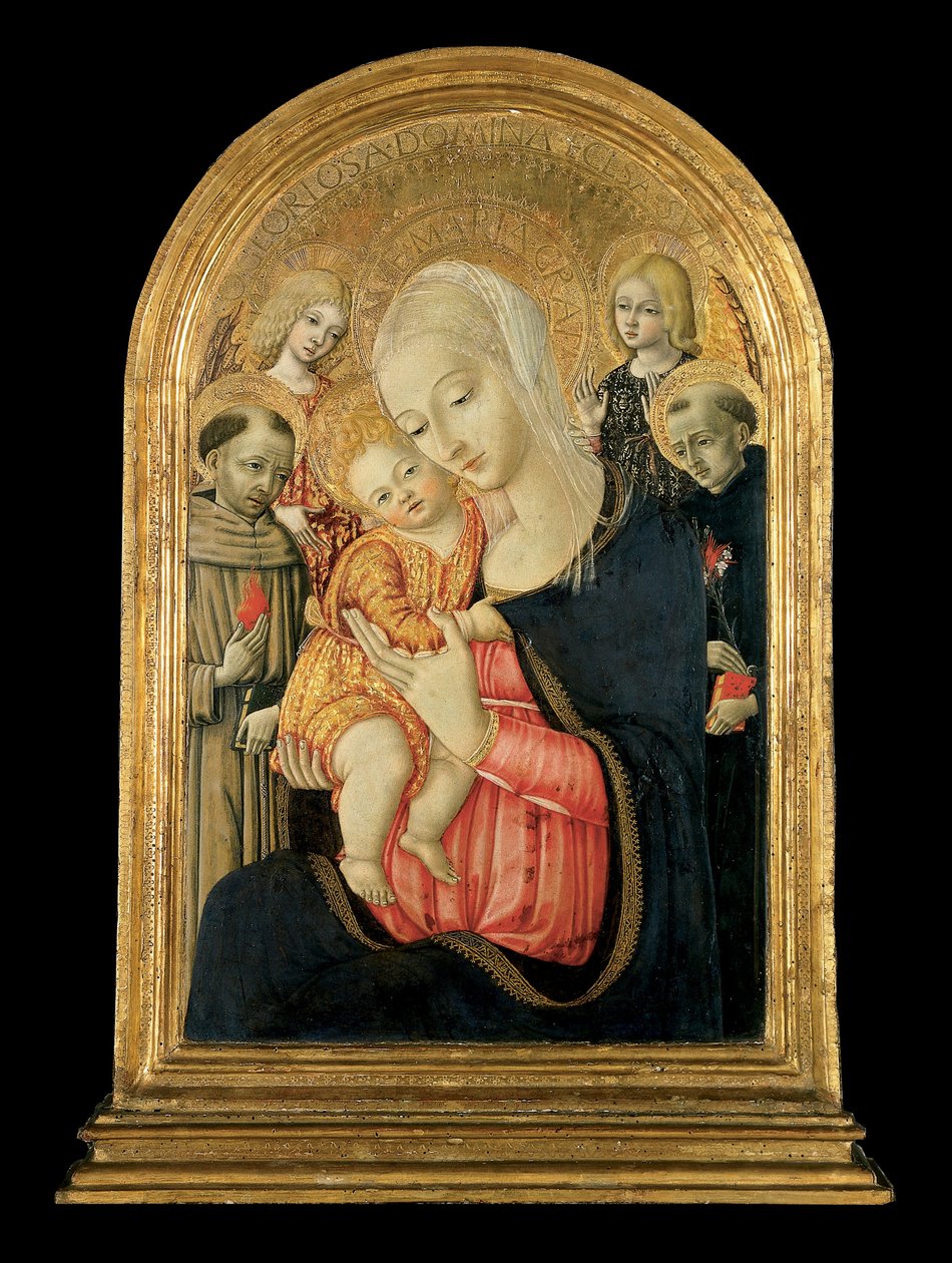 Madonna og barn med engler og hellige av Matteo de Giovanni