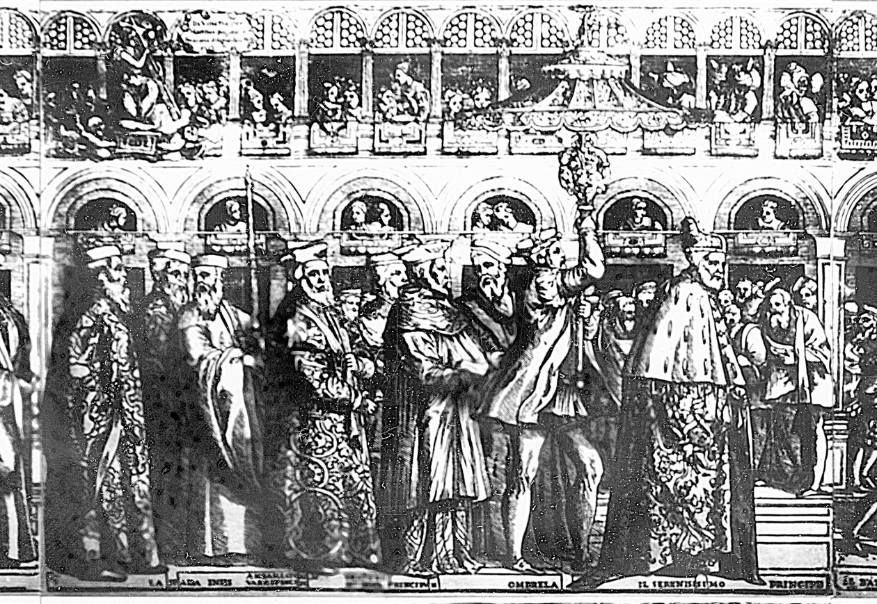 Dogal Procession, ca. 1555-60 tresnittsdetalj fra 188401 av Matteo Pagani