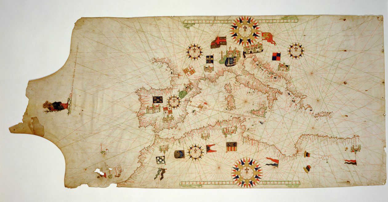 Miniatyr nautisk kart over det sentrale Middelhavet, 1560 (pergament) av Matteo Prunes