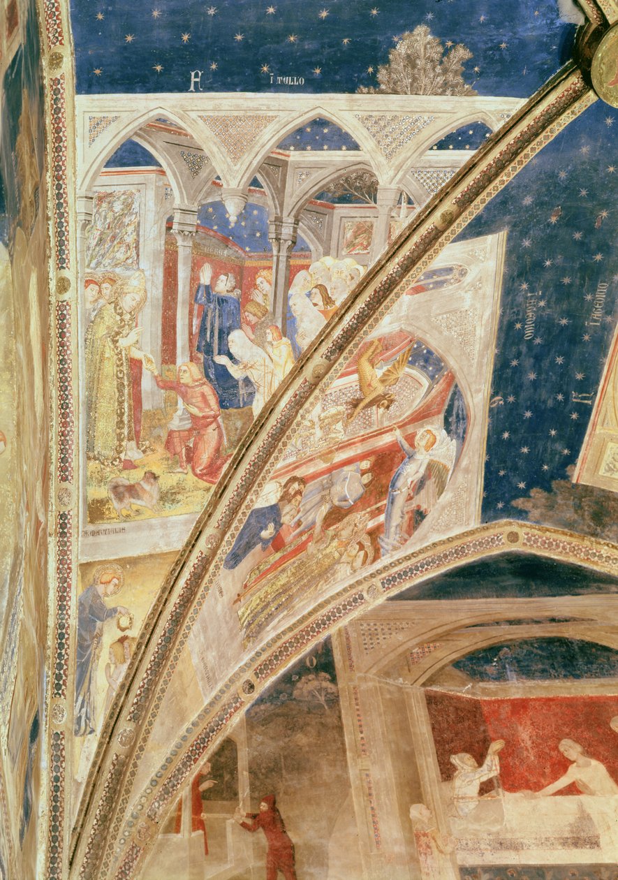 Oppstandelsen av sønnen til Nerva, herre av Tulle, detalj fra taket i kapellet i Tinel med scener fra St. Martials liv, 1344-45 av Matteo di Giovanetto da Viterbo