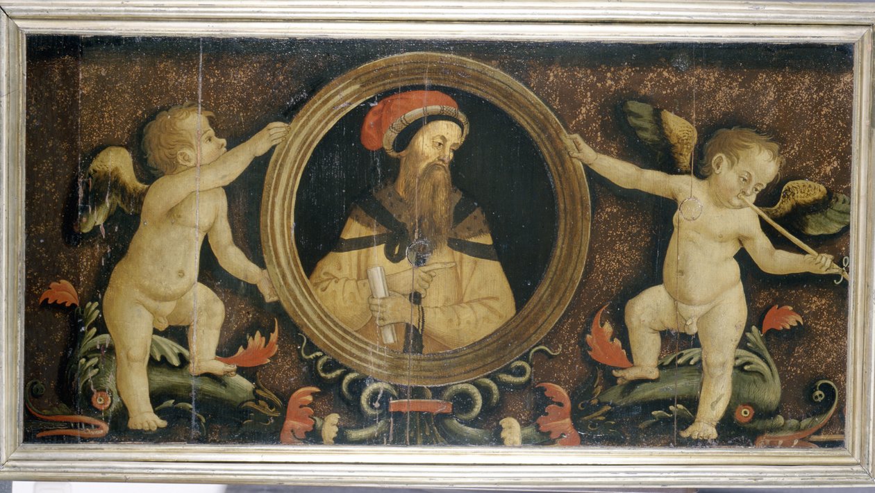 Mannsportrett med putti, ca. 1510-15 (tempera på furu) av Matteo di Giuliano di Lorenzo Balducci