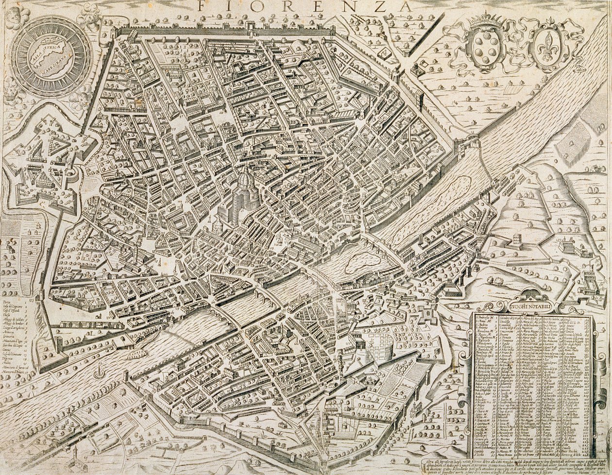 Kart over Firenze, 1595 av Matteo Florimi