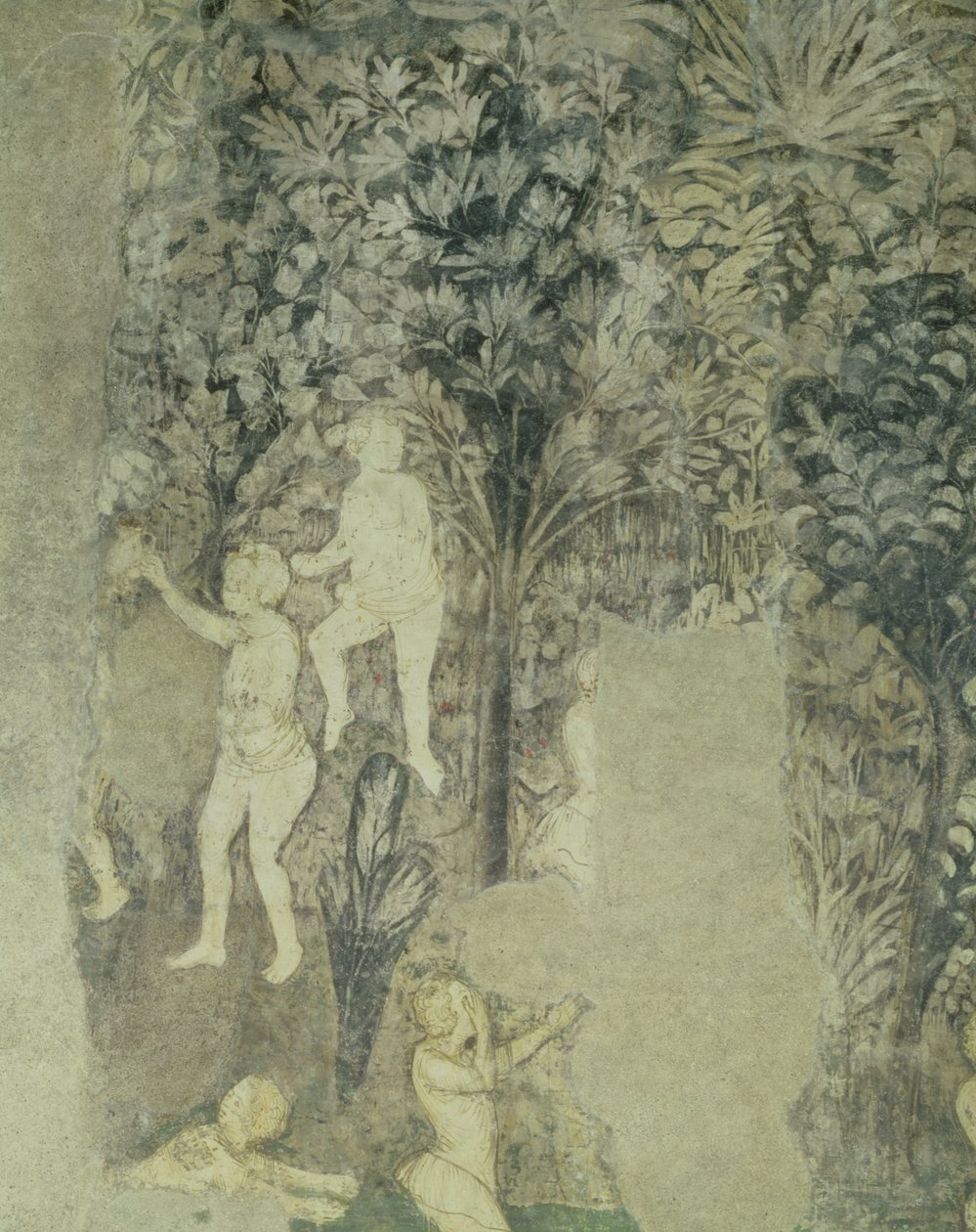 Detalj av menn som bader fra det dekorative opplegget i pavenes hall, freskomaleri fra 1437 av Matteo Giovanetti