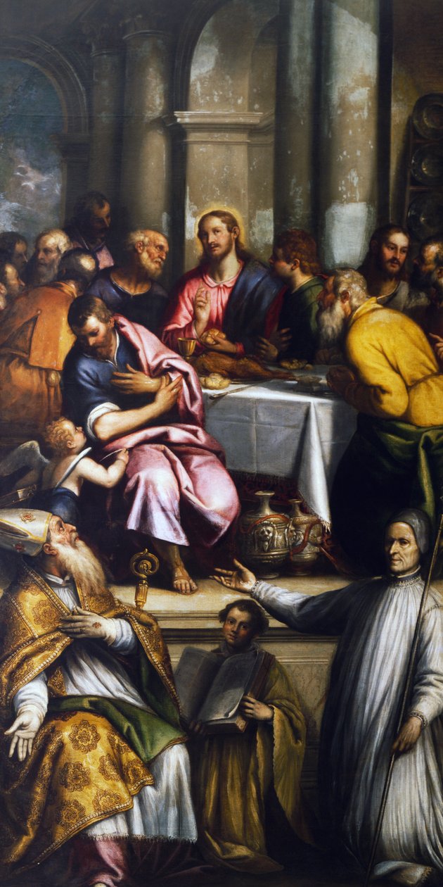 Nattverden med den hellige Apollinaris og den hellige Lorenzo Giustiniani, slutten av det 16. begynnelsen av 1600-tallet (olje på lerret) av Matteo Ingoli