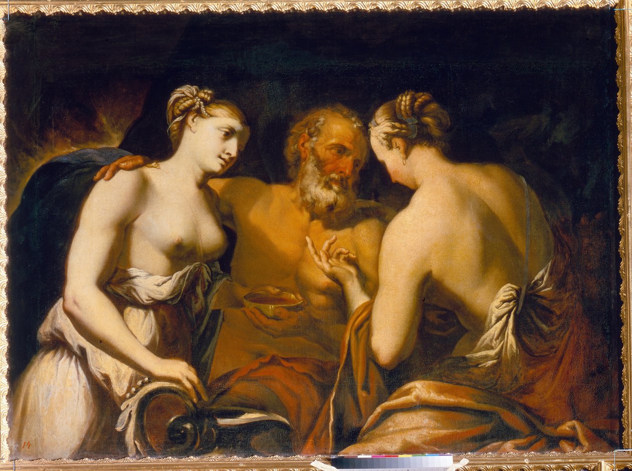 Lot and his Daughters - Maleri av Matteo Pacelli (1651-1732), olje på lerret, sent på 1600-tallet - Lot og hans døtre, olje på lerret av Matteo Pacelli - Statens friluftsmuseum Tsarskoye Selo, St. Petersburg av Matteo Pacelli