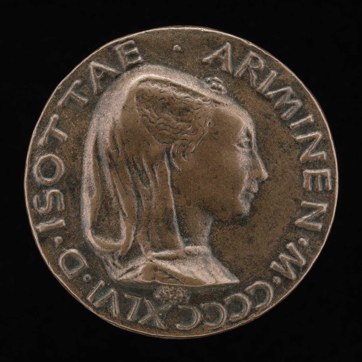 Isotta degli Atti, 14321433-1474, elskerinne 1446, deretter kone etter 1453, av Sigismondo Malatesta [obv av Matteo di Andrea de Pasti