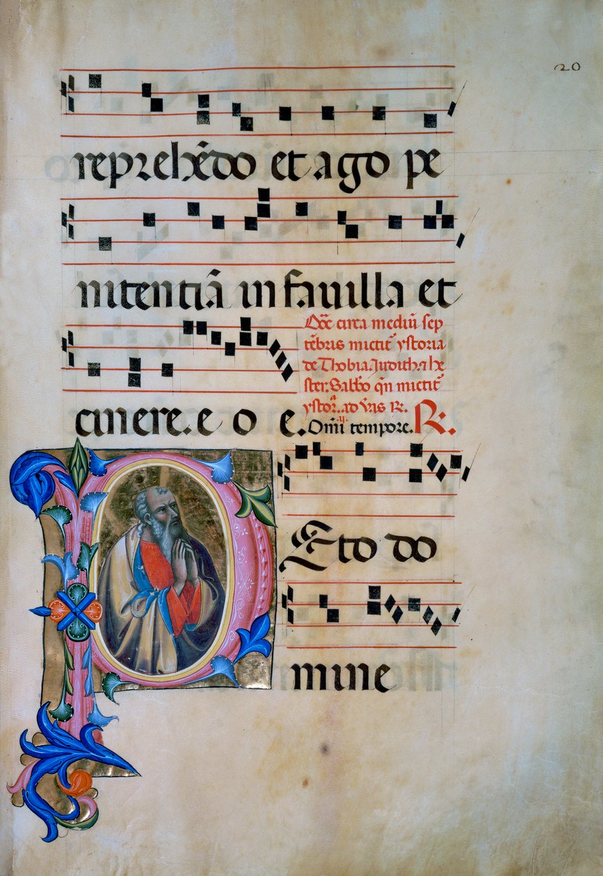 Opplyst initial med skikkelsen av den hellige erkeengelen Mikael som beseirer demonene (Corale 5, ca. 105v), for korbok 5 av Santa Maria degli Angeli av Matteo di Filippo Torelli