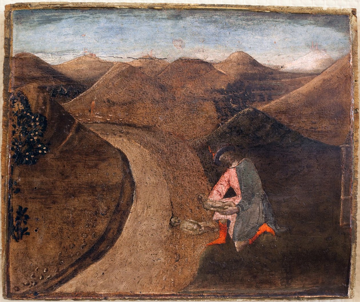 Legenden om Romulus og Remus: Amulius legger tvillingene på Tiberen. Maleri av Matteo di Giovanni (1430-1495), trykt på tre, 28,5 x 34 cm. Italiensk kunst fra 1400-tallet. Libourne Museum of Fine Arts. av Matteo di Giovanni di Bartolo