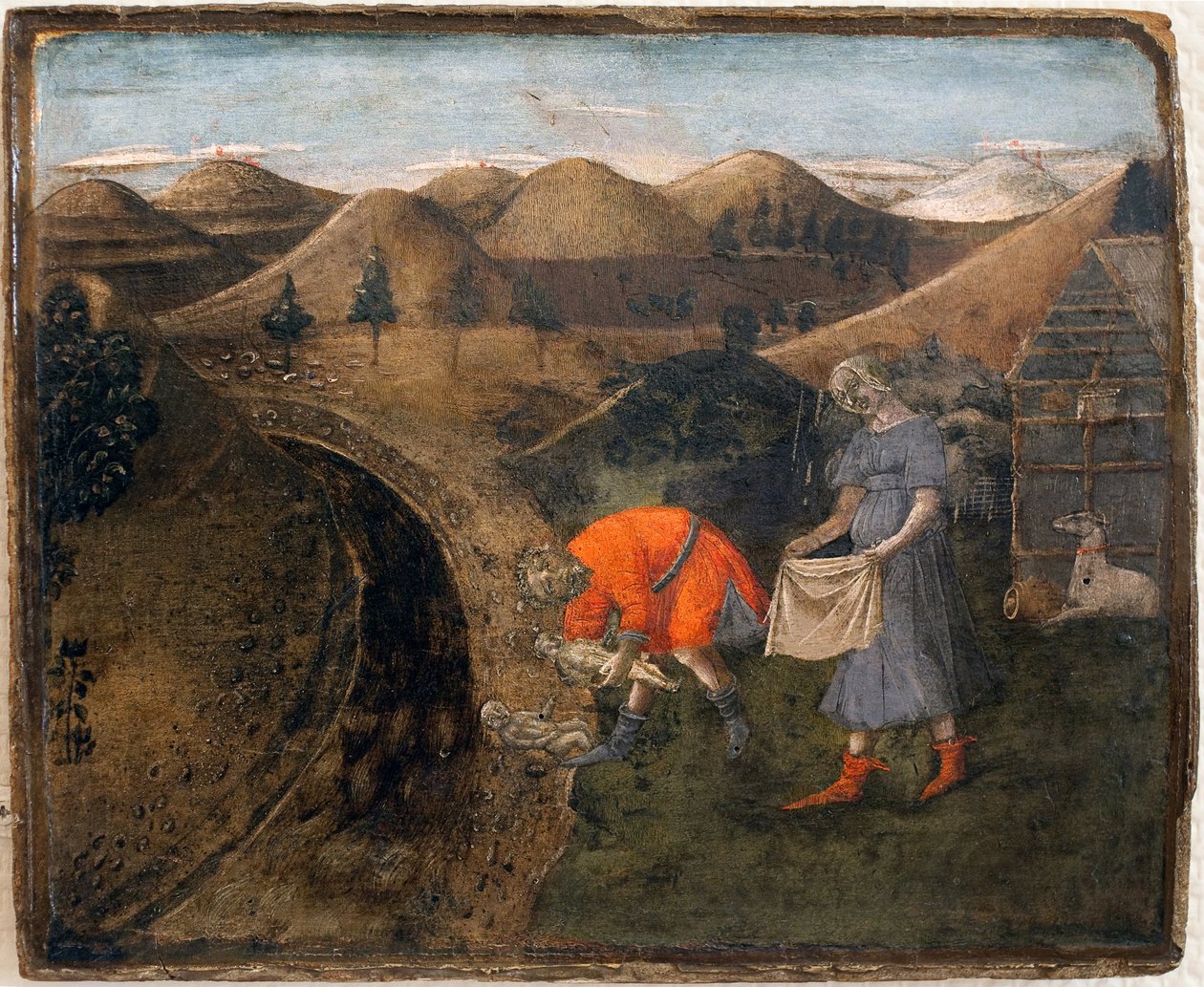Legenden om Romulus og Remus: Legenden om Romulus og Remus. Maleri av Matteo di Giovanni (1430-1495), trykket på tre, 29,5 x 35 cm. Italiensk kunst fra 1400-tallet. Libourne Museum of Fine Arts. av Matteo di Giovanni di Bartolo