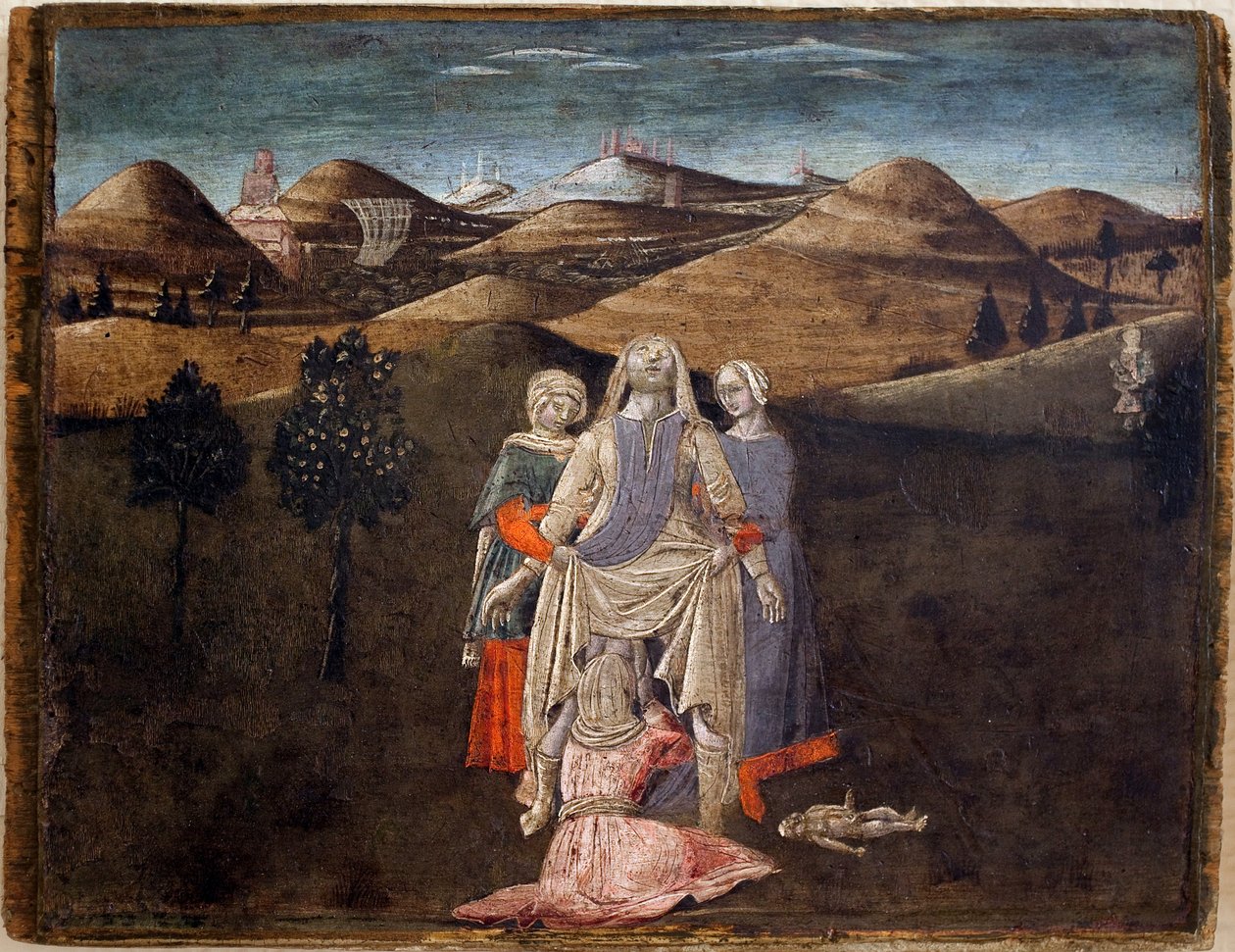 Legenden om Romulus og Remus: fødselen til Rhea Silvia. Maleri av Matteo di Giovanni (1430-1495), detrempe på tre, 27,9 x 35,7 cm. Italiensk kunst fra 1400-tallet. Musee des Beaux Arts de Libourne. av Matteo di Giovanni di Bartolo