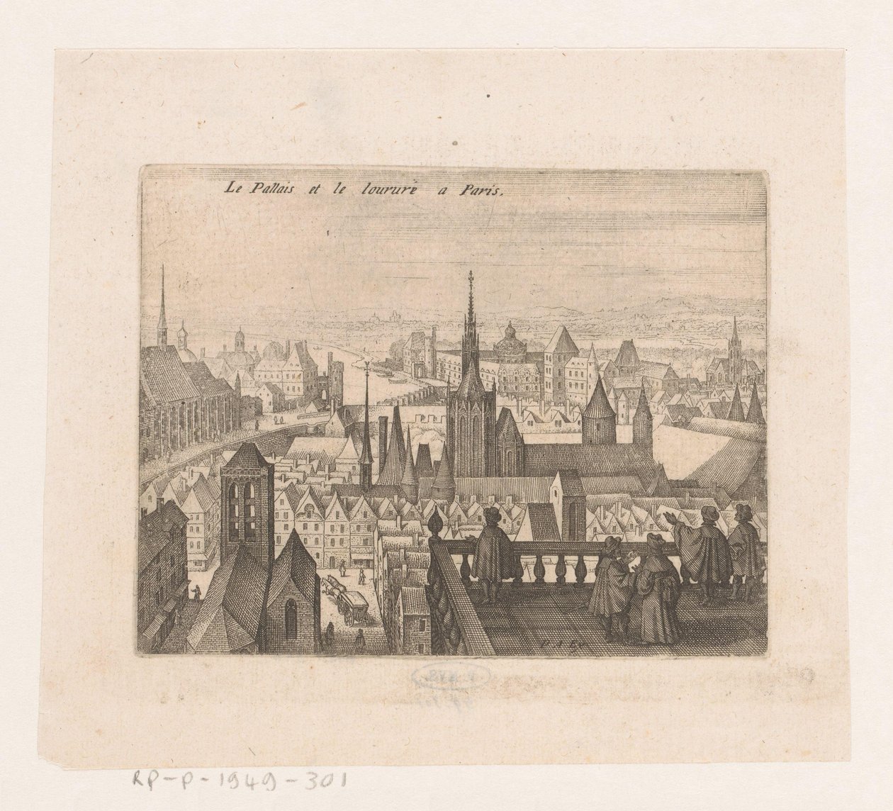 Ansikt i Paris Le Palais et le louvre i Paris (tittel på objekt) Syv franske landskap og bylandskap (serietittel) av Matthäus Merian (I)