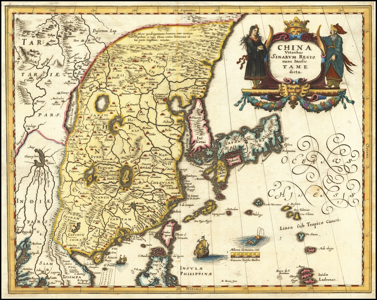 1636 kart over Kina, Japan og Korea av Matthäus Merian av Matthaus Merian