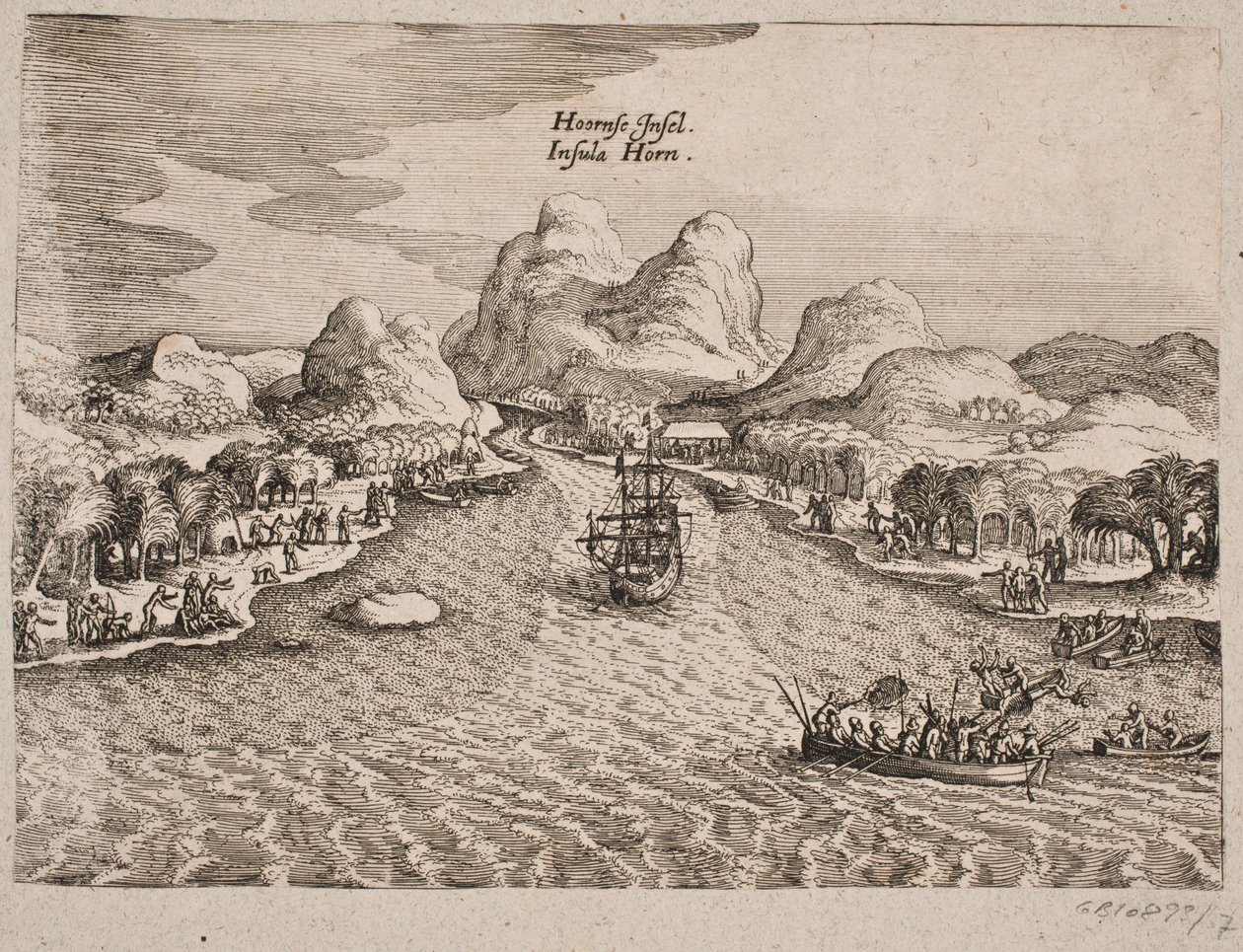 Beskrivelse av Hornøen (Horn Island) av Matthäus Merian d.Æ.