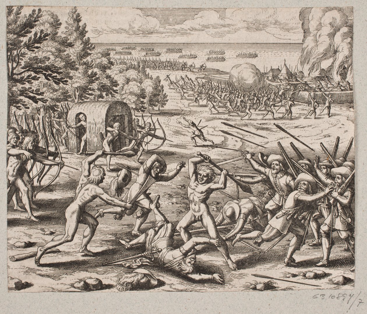 Så snart de ankom villmennenes bosetting, så Mr. Saint. John 300 Karibien av Matthäus Merian d.Æ.