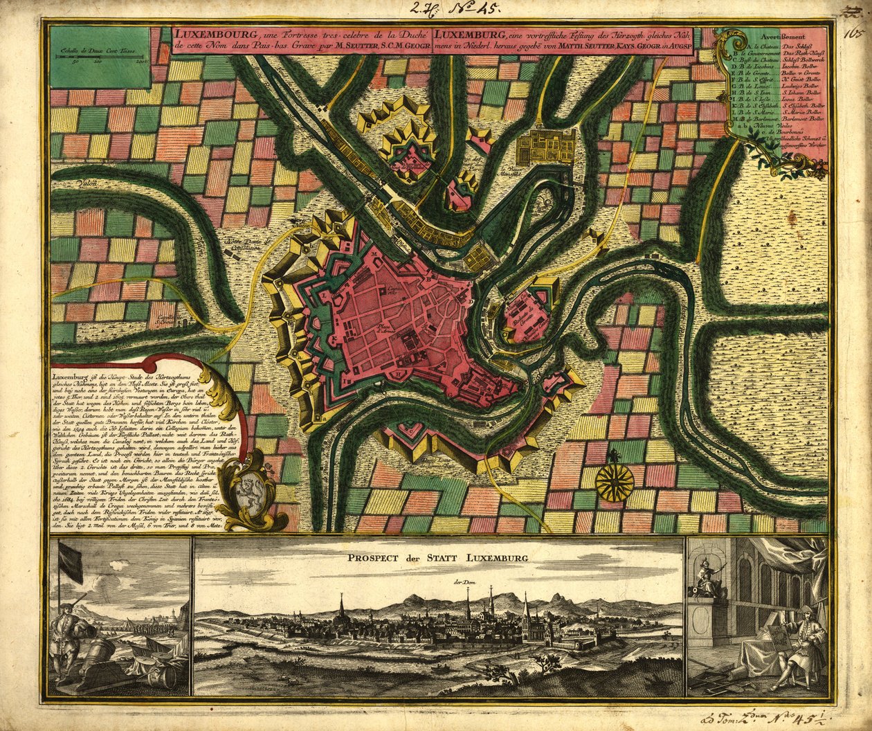 Luxembourg, en veldig kjent festning til hertugdømmet med det navnet i Nederland av Matthaeus Seutter