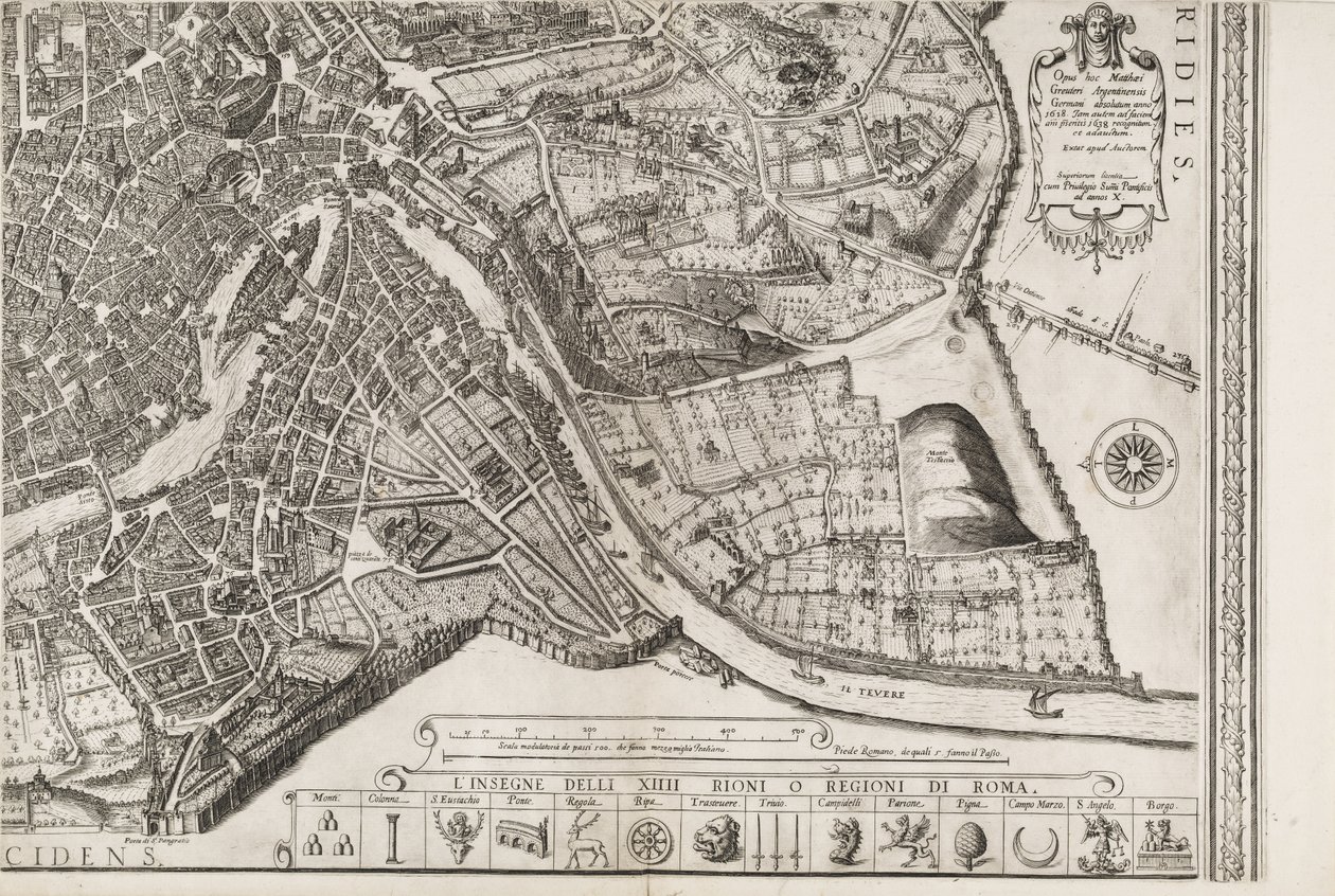 Kart over Roma. Nedre høyre del av Matthaus Greuter