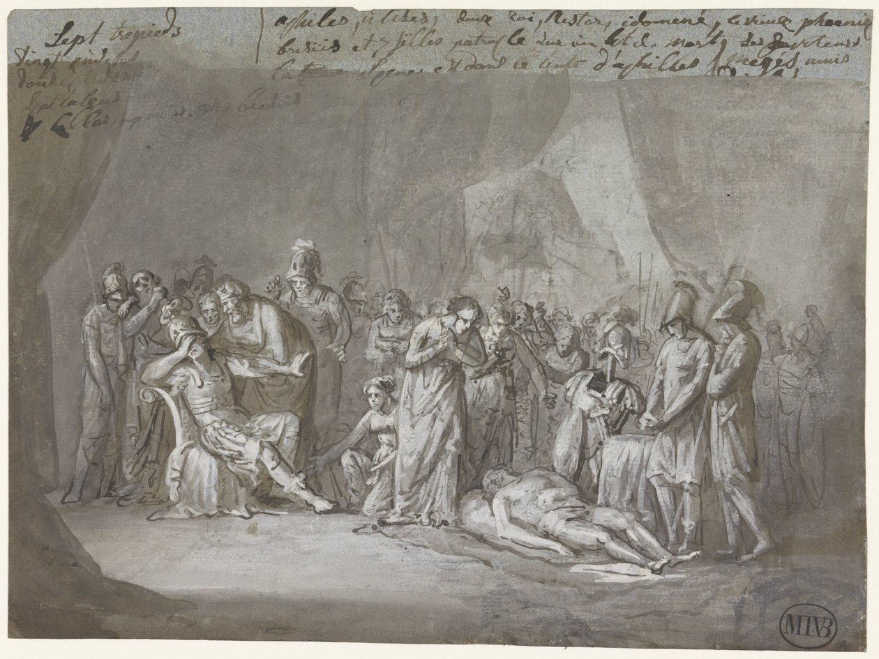 Liket av Patroclus i Achilles-teltet sørget av Mattheus Ignatius van Bree