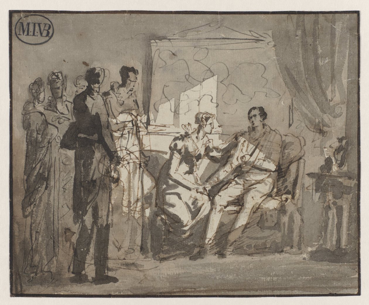 Dronning Wilhelmina besøker den sårede prinsen av Orange, etter slaget ved Waterloo, i Brussel av Mattheus Ignatius van Bree