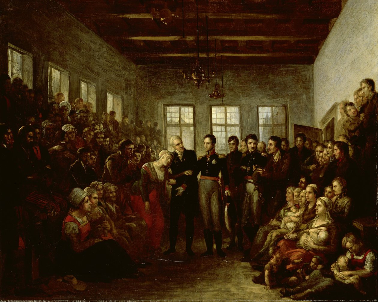 Prinsen av Orange besøkte flomofrene ved Almoners barnehjem, Amsterdam, 14. februar 1825 av Mattheus Ignatius van Bree