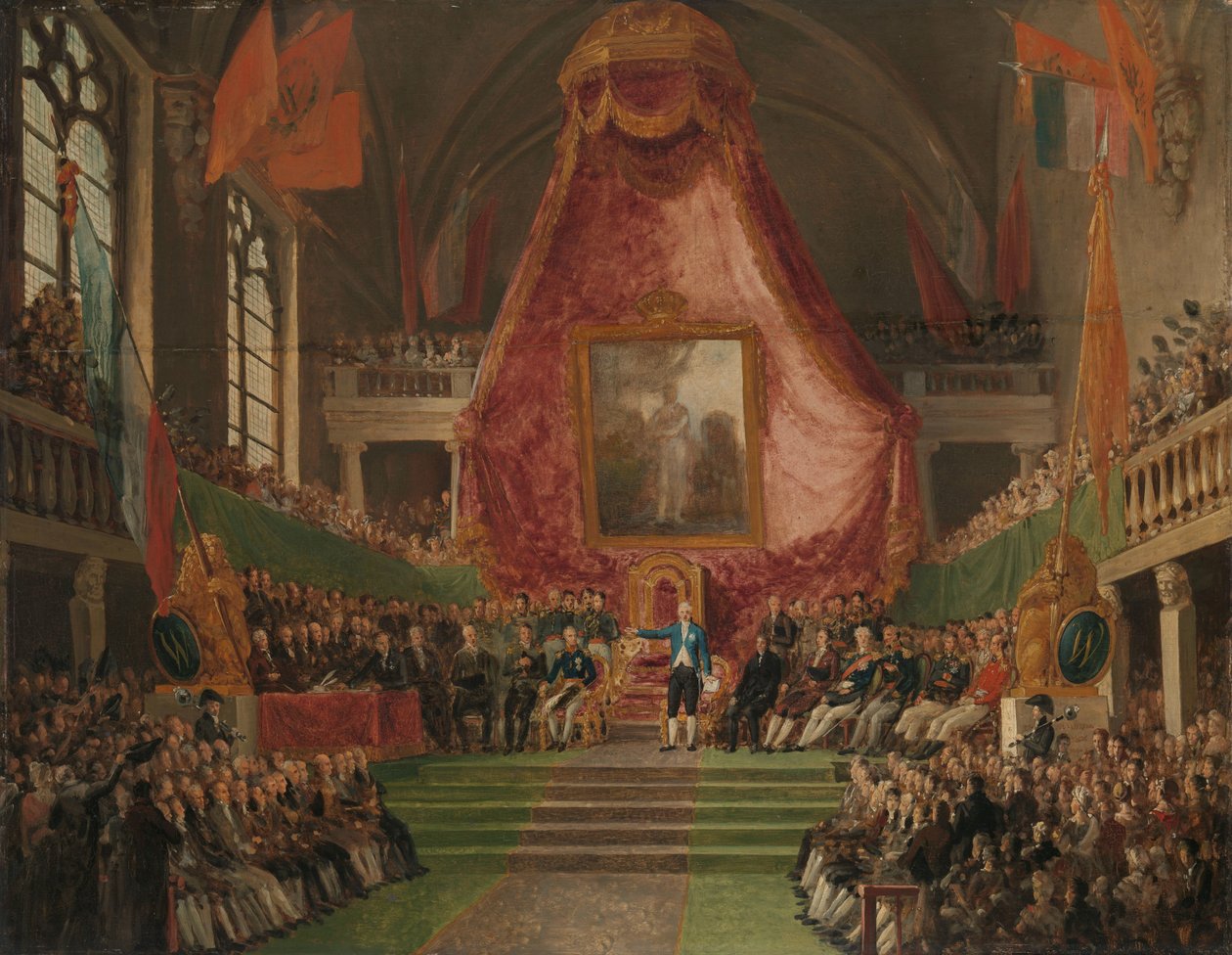 Den høytidelige innvielsen av universitetet i Gent av prinsen av Orange i tronsalen i rådhuset 9. oktober 1817 av Mattheus Ignatius van Bree