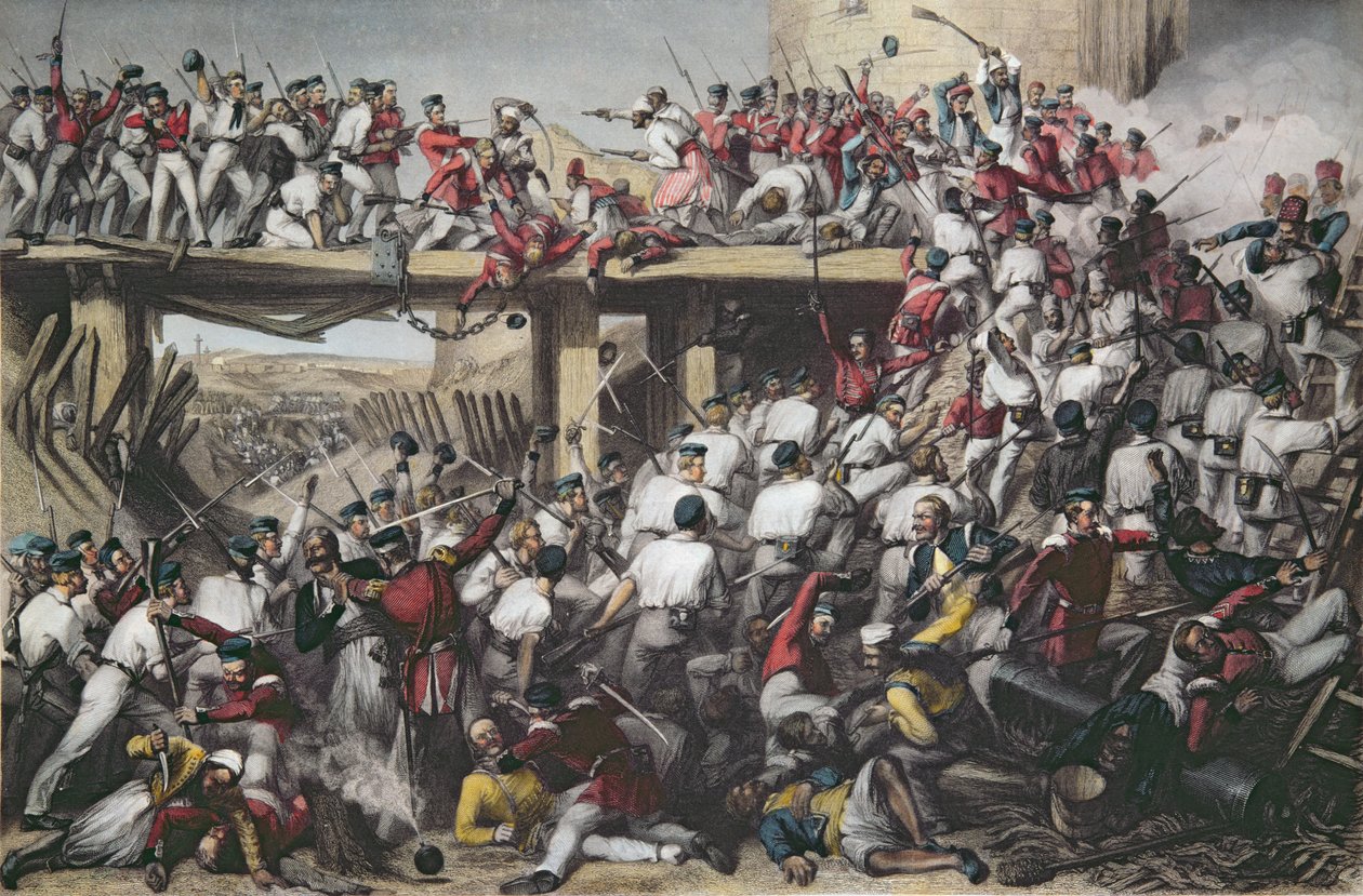 Storming of Delhi, gravert av T.H. Sherratt, utgitt av London Printing and Publishing Company, august 1859 (fargegravering) av Matthew Somerville Morgan