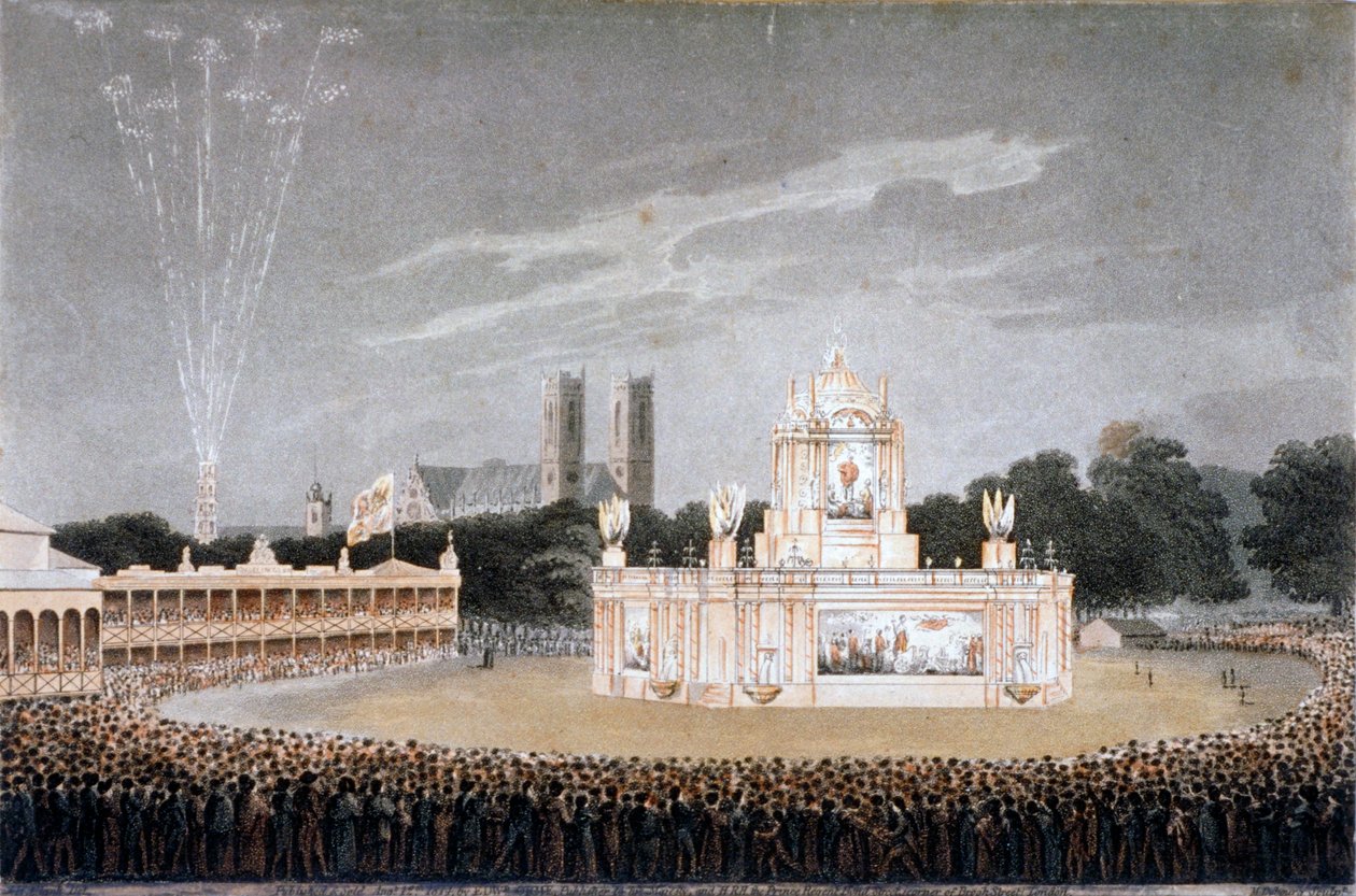 Fyrverkeri i Green Park, Westminster, London, 1814 av Matthew Dubourg