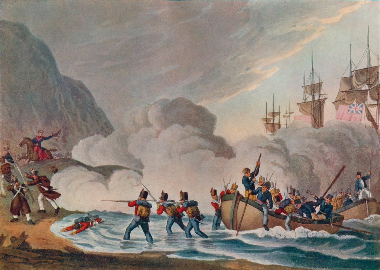 Landende tropper i ansiktet på fienden, c1820 1909 av Matthew Dubourg