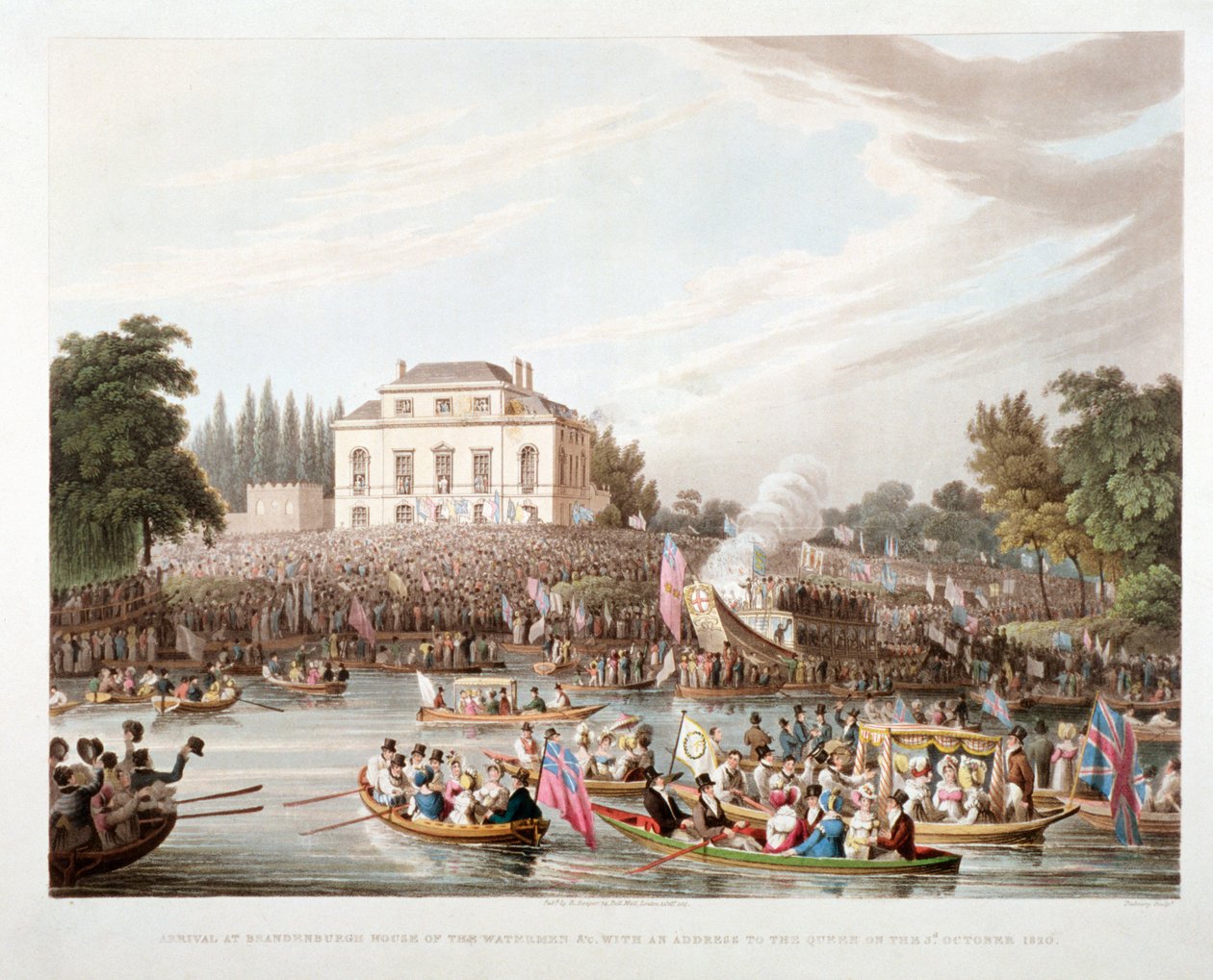 Utsikt over Themsen ved Brandenburgh House, Hammersmith, London, 1821 av Matthew Dubourg