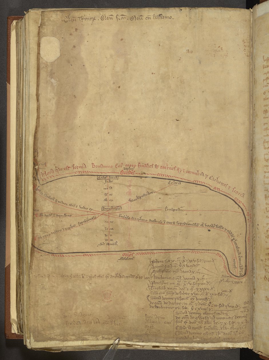 Cotton MS Nero D 1 f.187v romerske militærveier, fra 