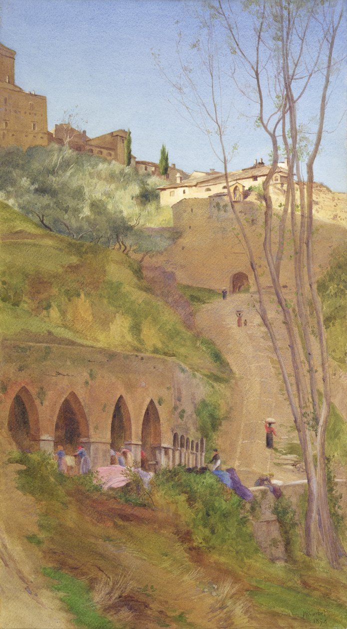 Vaskekvinne ved vaskebrønnen, San Gimignano, Italia av Matthew Ridley Corbet