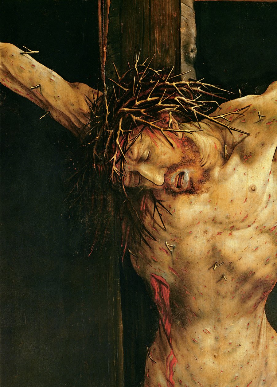 Kristus på korset, detalj fra det sentrale korsfestelsespanelet til Isenheim-altertavlen, ca. 1512-15 av Matthias Grünewald