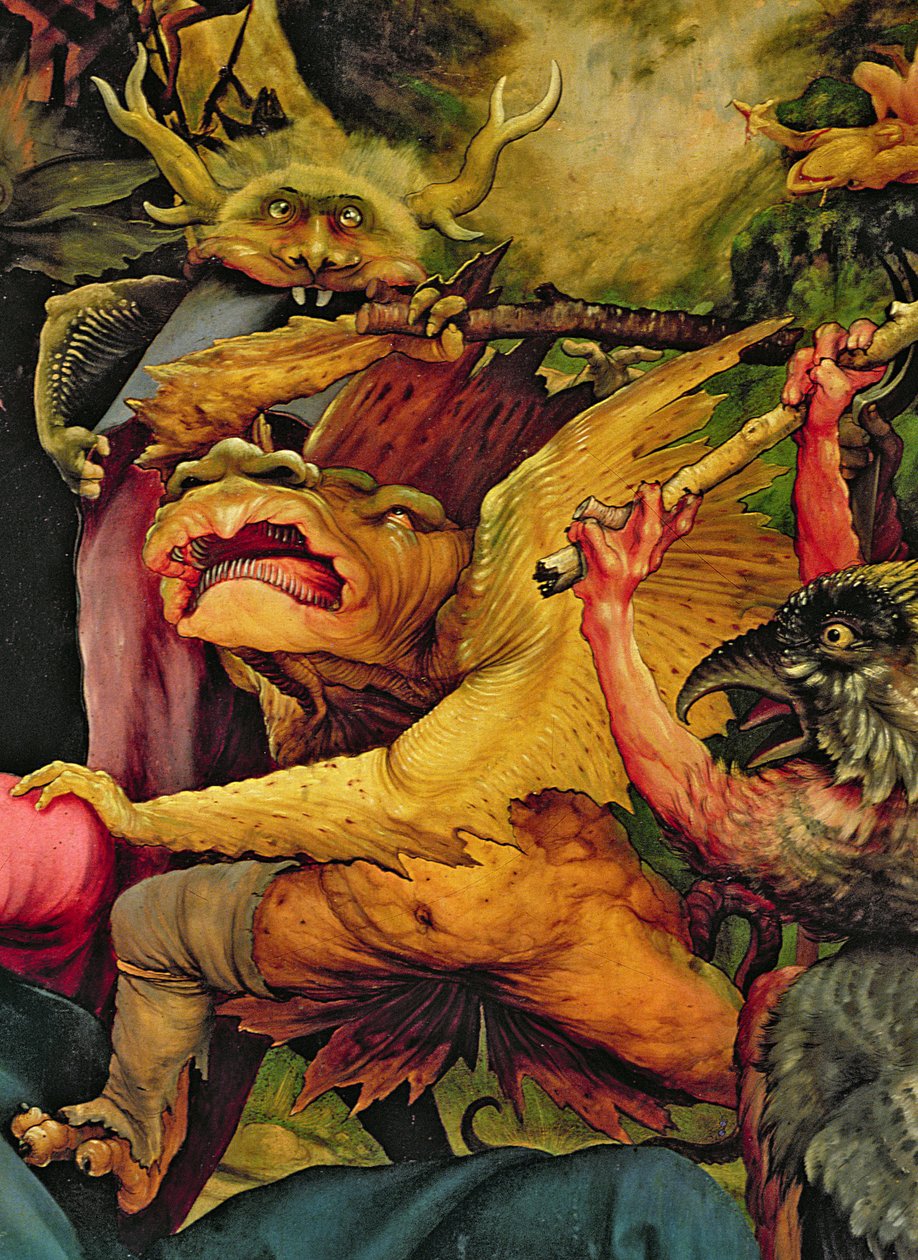 Demoner bevæpnet med pinner, detalj fra baksiden av Isenheim-altertavlen (se også 17680) av Matthias Grünewald