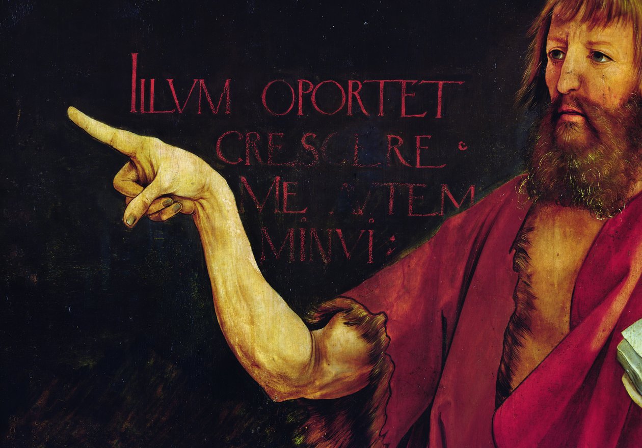 Detalj av armen til døperen Johannes fra altertavlen til Isenheim. Altertavle stengt. c.1512-16, olje på panel av Matthias Grünewald