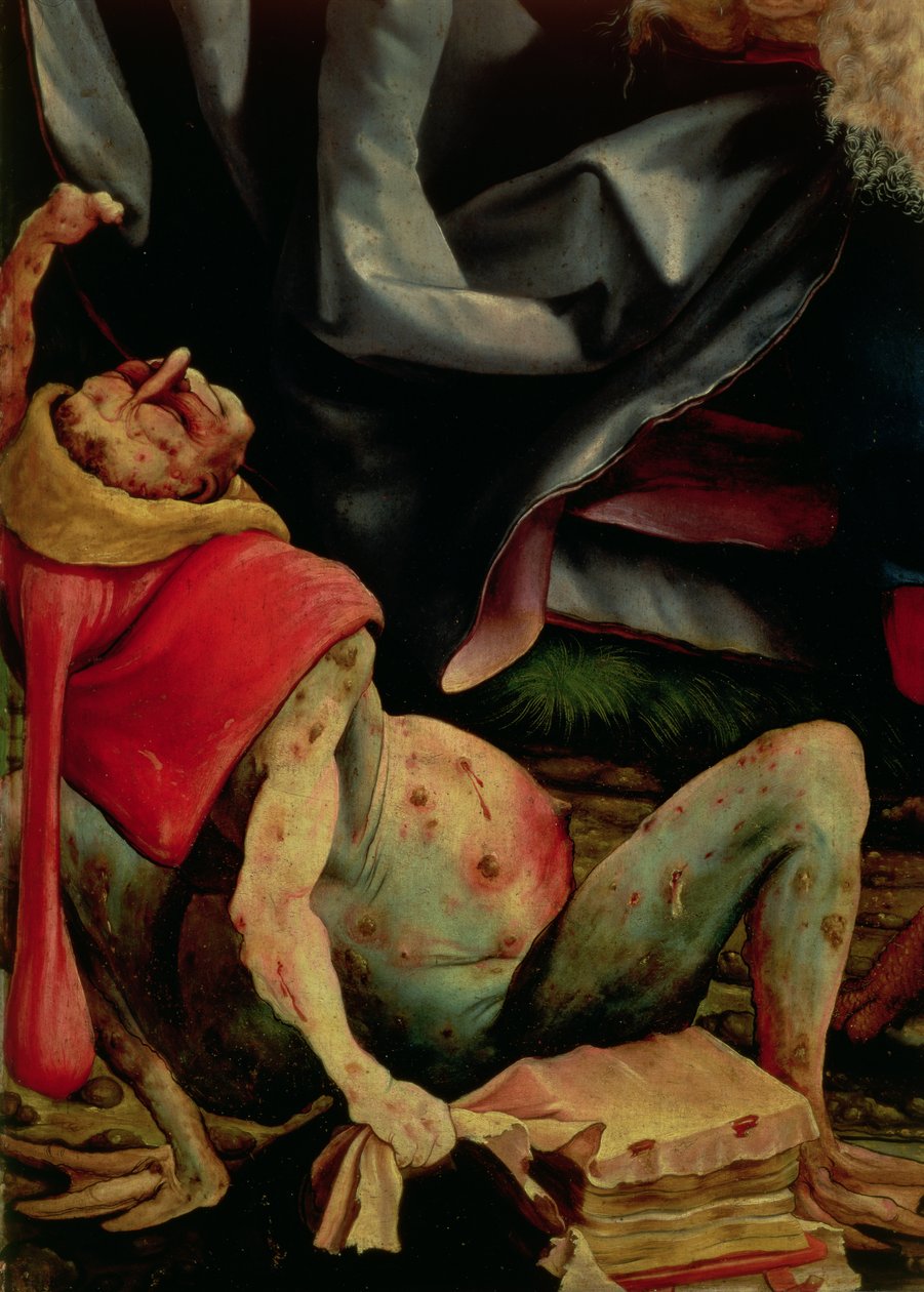 Lidende mann, detalj fra baksiden av Isenheim-altertavlen, ca. 1510-15 av Matthias Grünewald