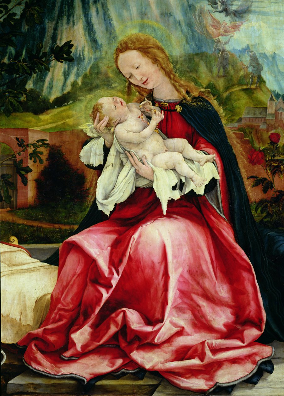Jomfruen og barnet, fra Isenheim-altertavlen, ca. 1512-16 av Matthias Grünewald