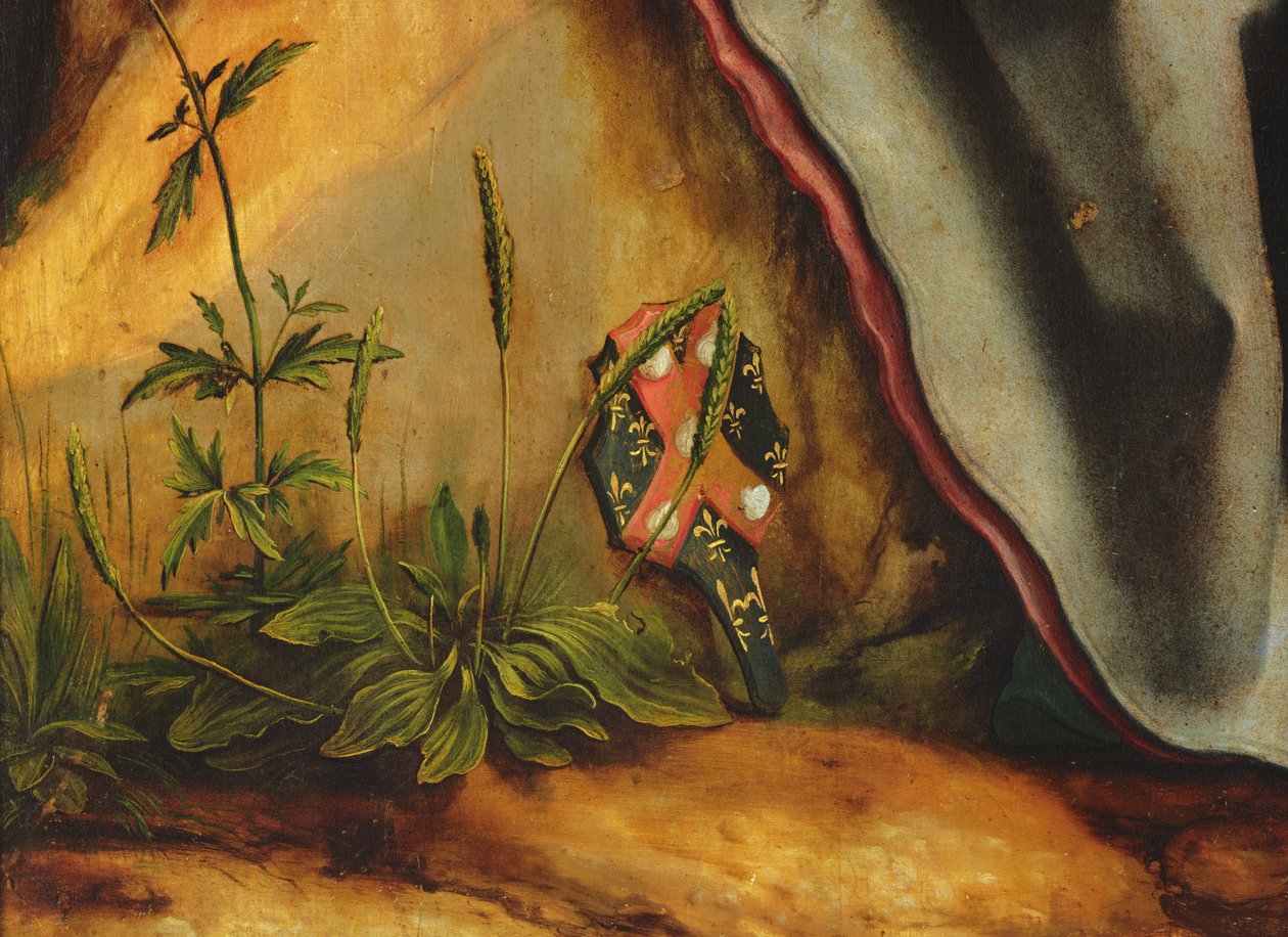 Besøk av Saint Anthony til Saint Paul eremitten. Detalj av emblemet til Guido Gersi fra Isenheim-altertavlen, ca. 1512-16 olje på panel av Matthias Grünewald